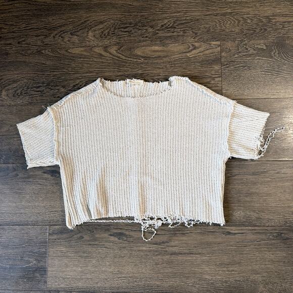 Oiled Intent Sweaters - Oiled Intent Boutique Distressed Open Knit Sweater Coastal Boho Raw Hem Sz S